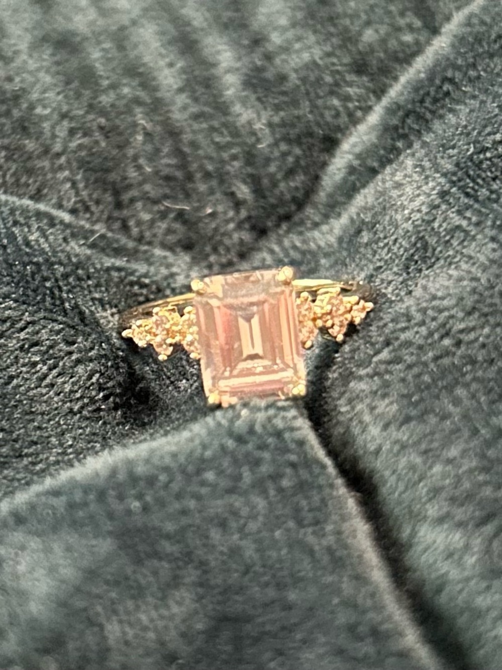 Emerald-Cut Gold Ring - Center Stone and Side Accents